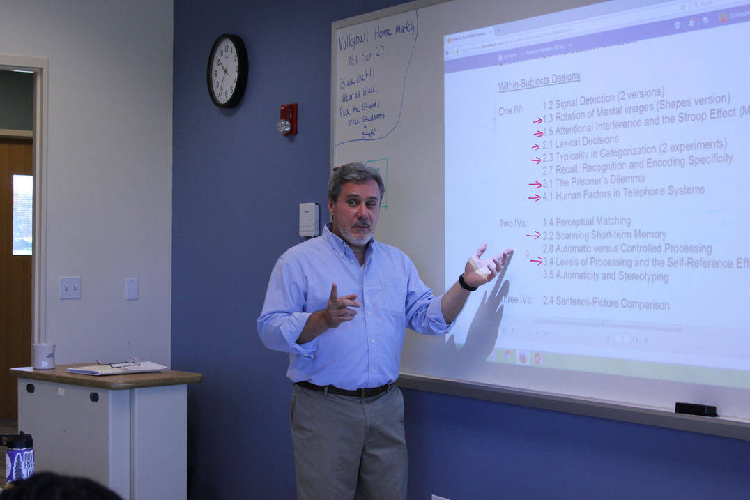 Professor instructs class on assignment
