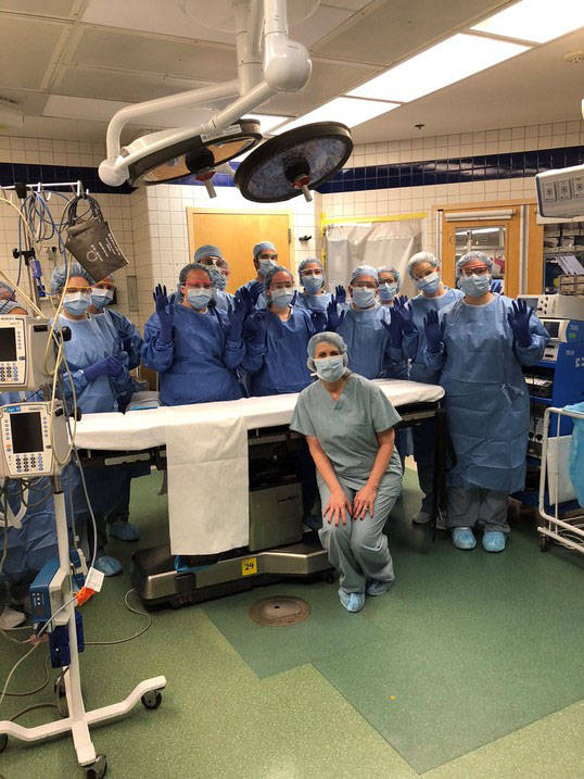 Accelerated nursing students pose together during tour of University Hospitals in Ohio