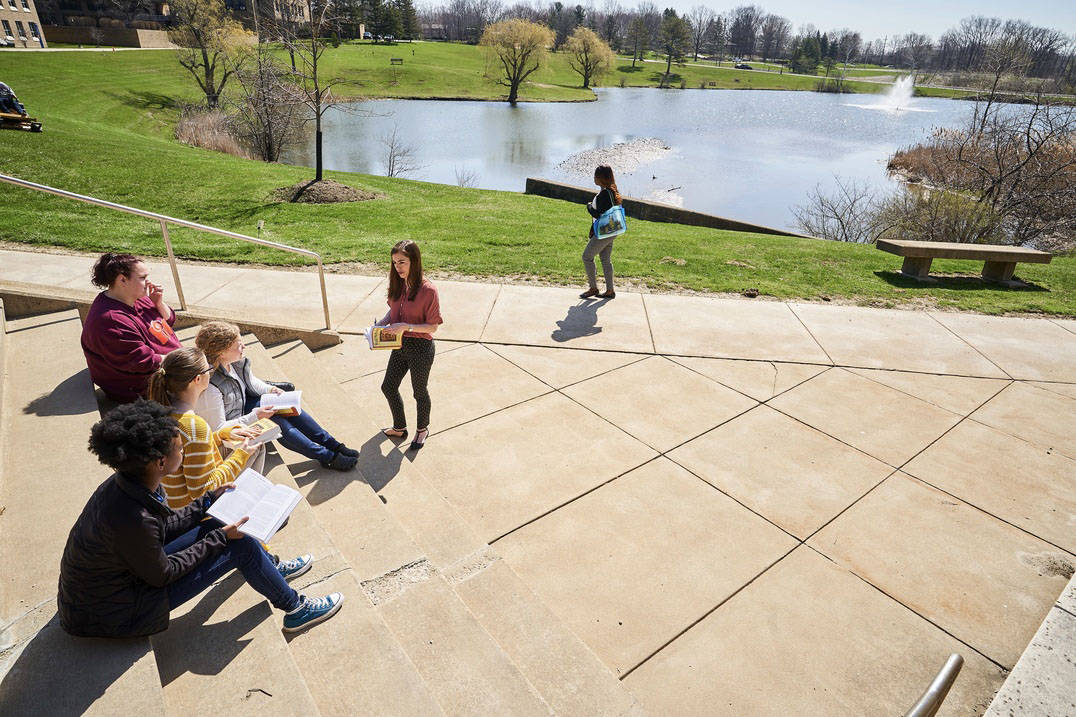 Students enjoy class on a warm Spring day at Ursuline College