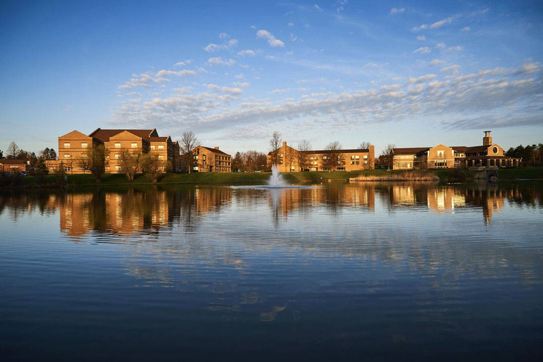 The Ursuline College campus at dusk in early Spring