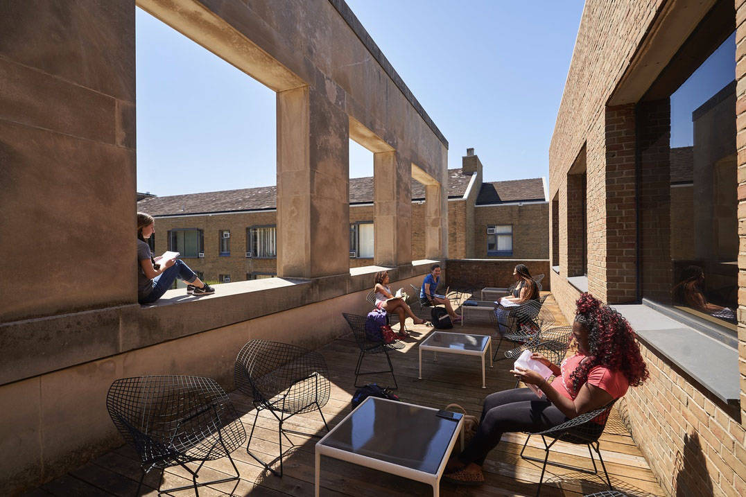 A group of students study outdoors at Ursuline College
