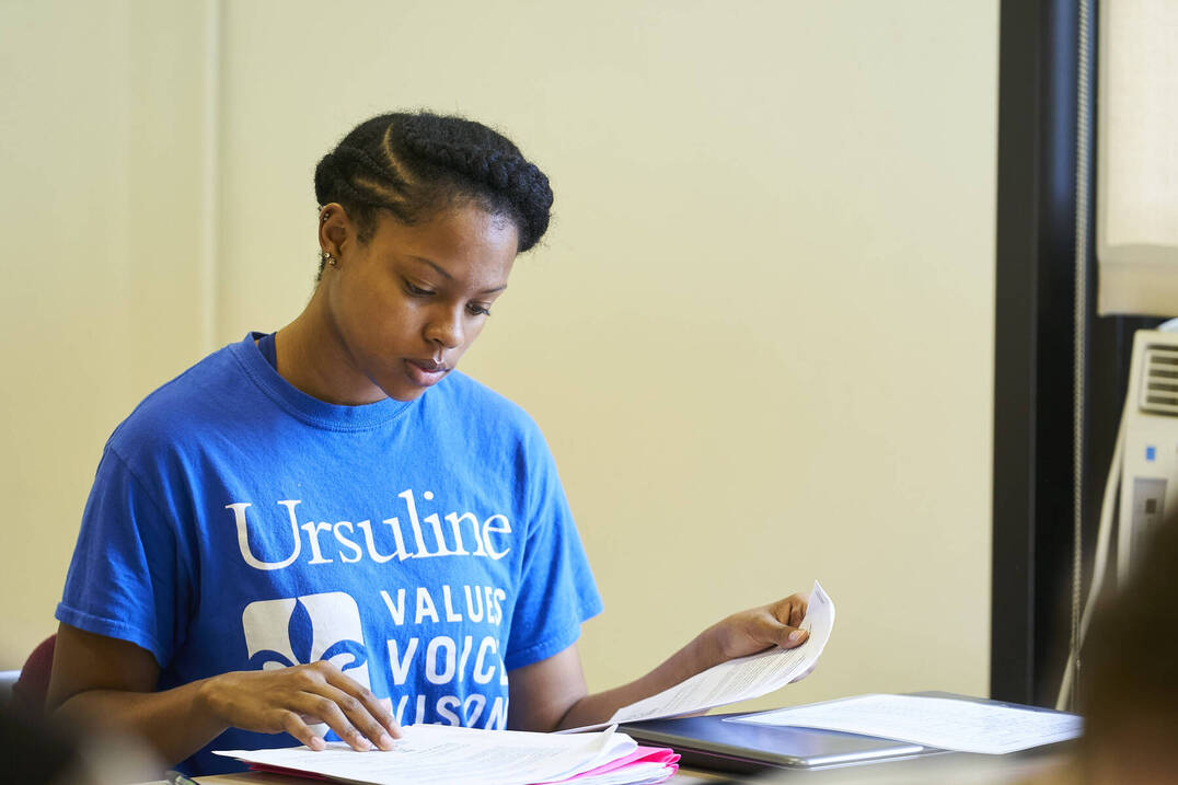Ursuline LECOM medical college student studying