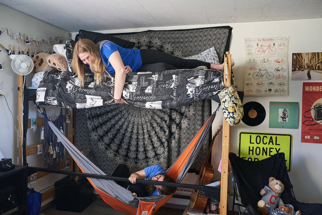 Roommates having fun in their residence hall room at Ursuline College