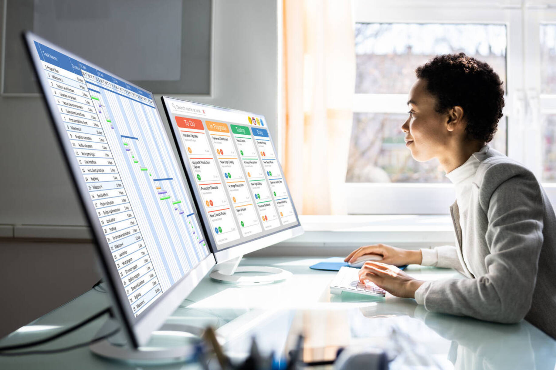 Female project manager working at computer