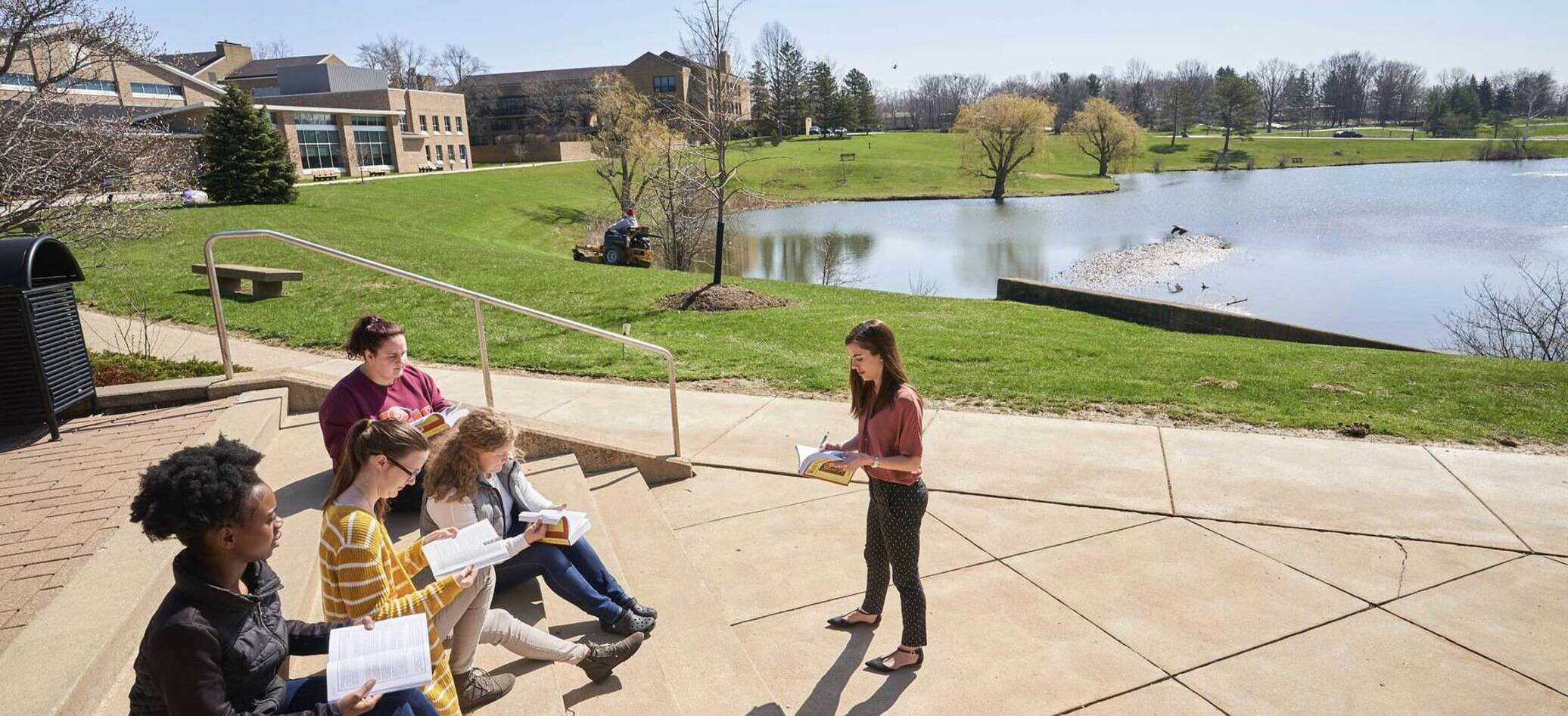 Students gather outdoors at Ursuline College