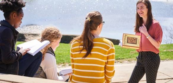 Ursuline college small class meeting near a pond4